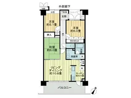 サーパス城南けやき通(3LDK/3階)の間取り写真