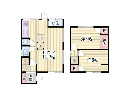 朝霧南町4丁目戸建(2LDK/1階)の間取り写真