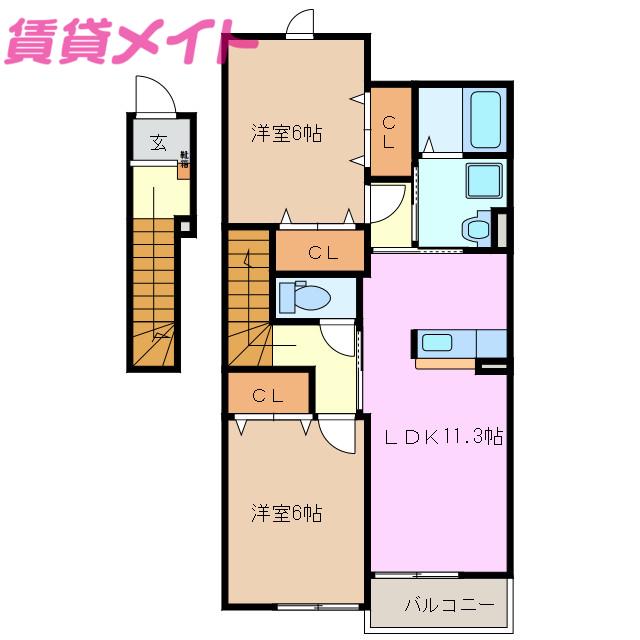 ステラK・II(2LDK/2階)の間取り写真