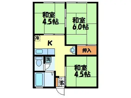 シティハイム椿ヶ丘(3K/1階)の間取り写真