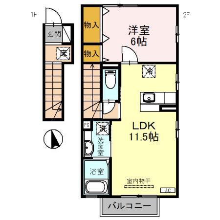 アークヒルズB(1LDK/2階)の間取り写真