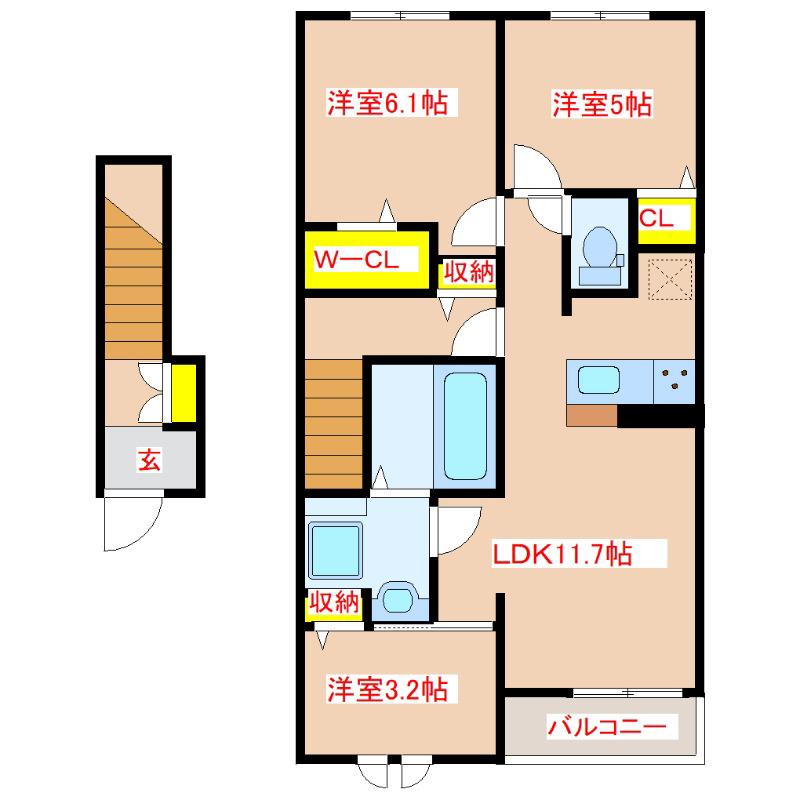 さくらヒルズ D(3LDK/2階)の間取り写真