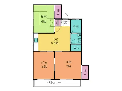 ツインハイムB(3DK/2階)の間取り写真