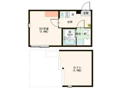 ハーモニーテラス東四つ木VI(1K/2階)の間取り写真