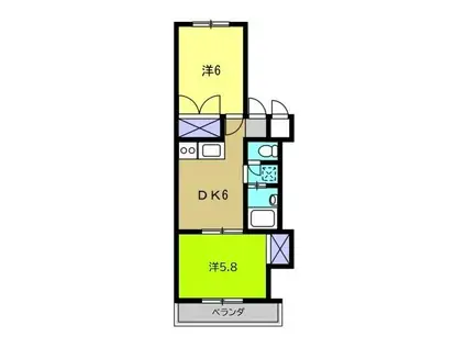 コーポ西有馬(2DK/2階)の間取り写真