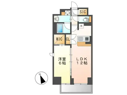 TENAS池下(1LDK/6階)の間取り写真