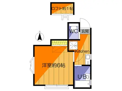 ジュネス(1K/2階)の間取り写真