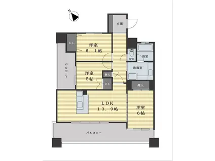 サンパーク水前寺(3LDK/3階)の間取り写真