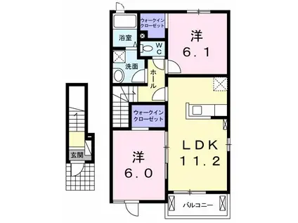 ヴィラ・プランドール I(2LDK/2階)の間取り写真