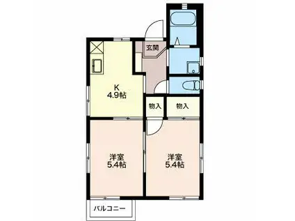 フレグランス東小川(2K/2階)の間取り写真