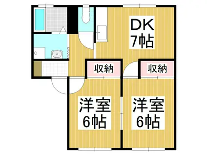 リバティーフジB棟(2DK/1階)の間取り写真