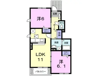 アルコバレーノI・II(2LDK/1階)の間取り写真