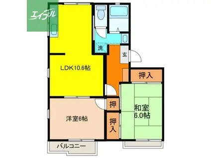 パークサイドハウス88C(2LDK/2階)の間取り写真