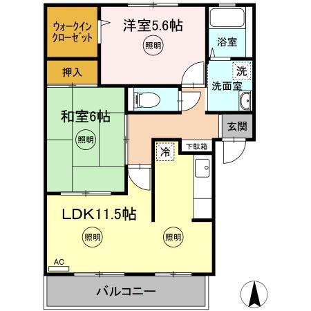 パインズコート新居E(2LDK/1階)の間取り写真
