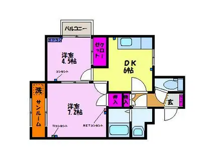 クローネ笹倉(2DK/2階)の間取り写真