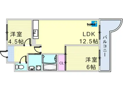 コスモグレイスⅠ(2LDK/1階)の間取り写真