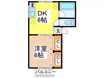 フローラルハイツ高下西(1DK/2階)の間取り写真