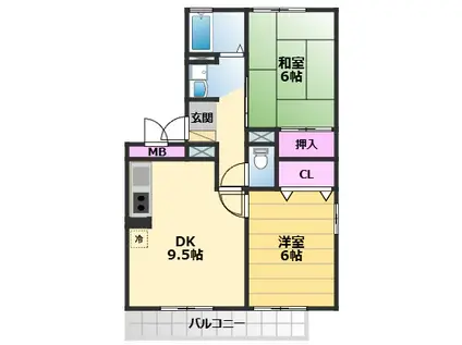 ピーチハイツ上町(2DK/3階)の間取り写真