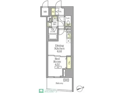 テラス北千住(1DK/5階)の間取り写真