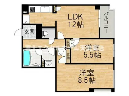 パシフィック平野第45ビル(2LDK/12階)の間取り写真