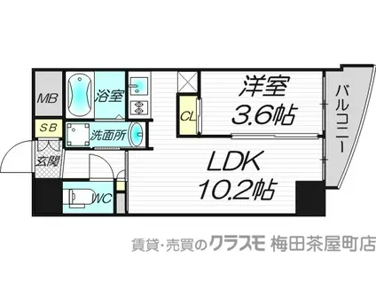 ミュプレ北浜イースト(1LDK/3階)の間取り写真