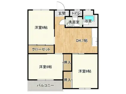 麦野第一ビル(3DK/6階)の間取り写真