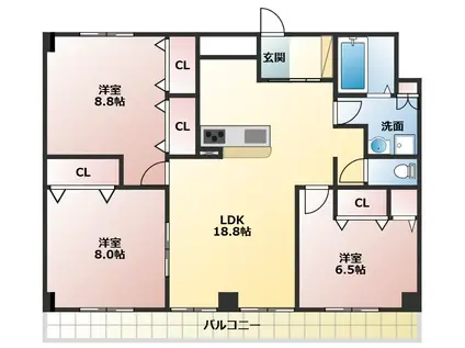 豊橋鉄道東田本線 新川駅(愛知) 徒歩7分 9階建 築11年(3LDK/8階)の間取り写真