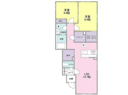 セレスティアル等々力(2SLDK/1階)の間取り写真