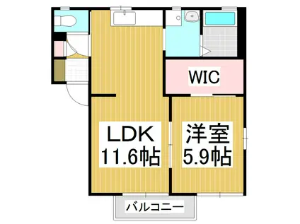 エスポワール古城A(1LDK/1階)の間取り写真