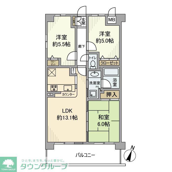ベルドゥムール草加中央東(3LDK/5階)の間取り写真