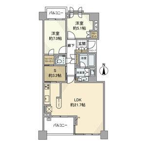 ライオンズスクエア用賀(2SLDK/10階)の間取り写真