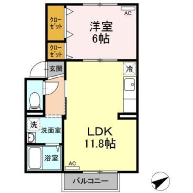 NEWプレジール倉敷A棟(1LDK/1階)の間取り写真