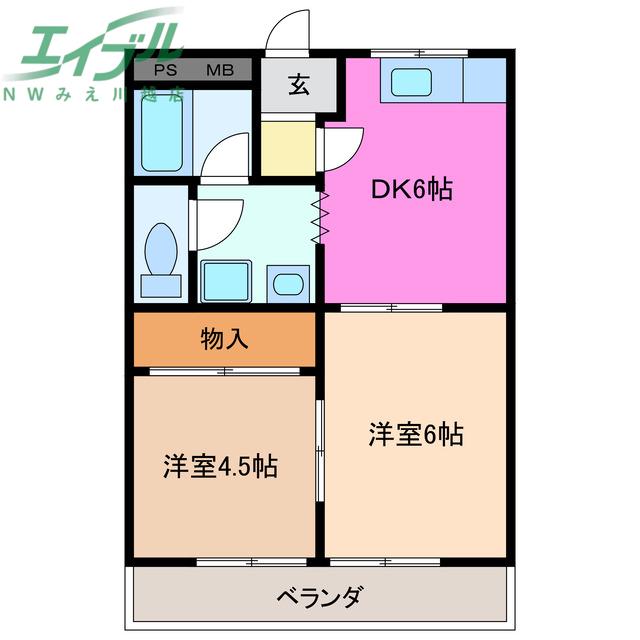ストリートアート(2DK/4階)の間取り写真