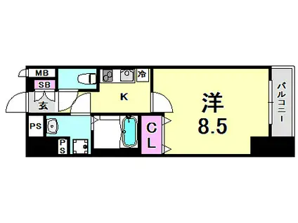 エスティロアール神戸駅前(1K/2階)の間取り写真