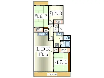 我孫子ビレジ7号棟(3LDK/2階)の間取り写真