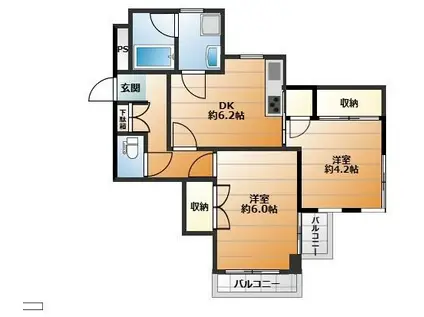 バトラーM(2DK/4階)の間取り写真