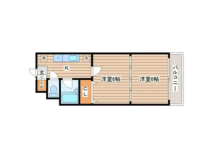 ロイヤルアネックス連坊(2K/6階)の間取り写真