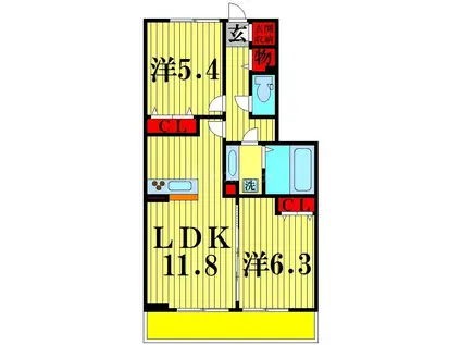 レジデンスヒルトップIX(2LDK/1階)の間取り写真
