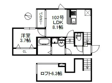 ハレクラニ鳥栖719(1LDK/2階)の間取り写真