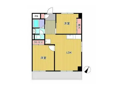 海浜不動産第2ビル(2LDK/6階)の間取り写真