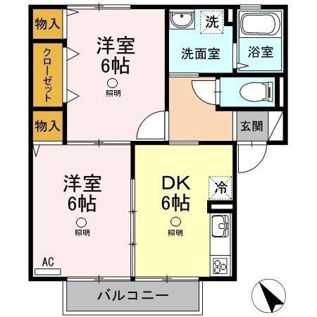 パミドール(2DK/2階)の間取り写真