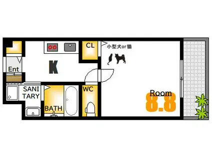 UNITED HIROSHIMA(1K/9階)の間取り写真