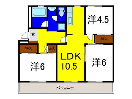 松茂マンション(3LDK/2階)の間取り写真