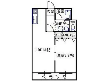 正気屋ハイツC棟(1LDK/3階)の間取り写真