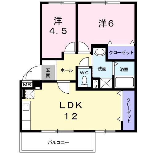 リヴィエール宮本II(2LDK/3階)の間取り写真