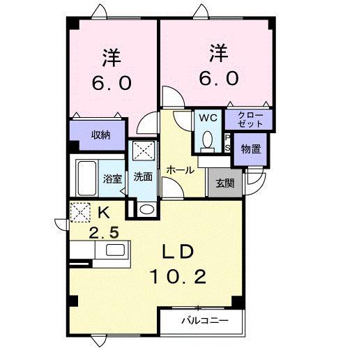 ハイツ ペヂ(2LDK/2階)の間取り写真