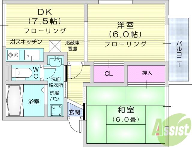 シュロス(2K/1階)の間取り写真
