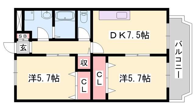 ドミール加佐(2DK/3階)の間取り写真