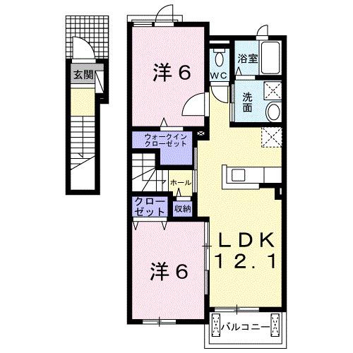 ラスペランツァB(2LDK/2階)の間取り写真