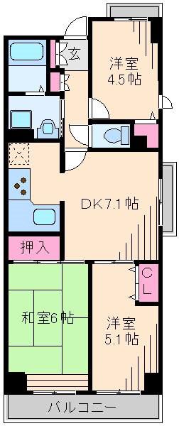 ジーニアスK(3LDK/1階)の間取り写真
